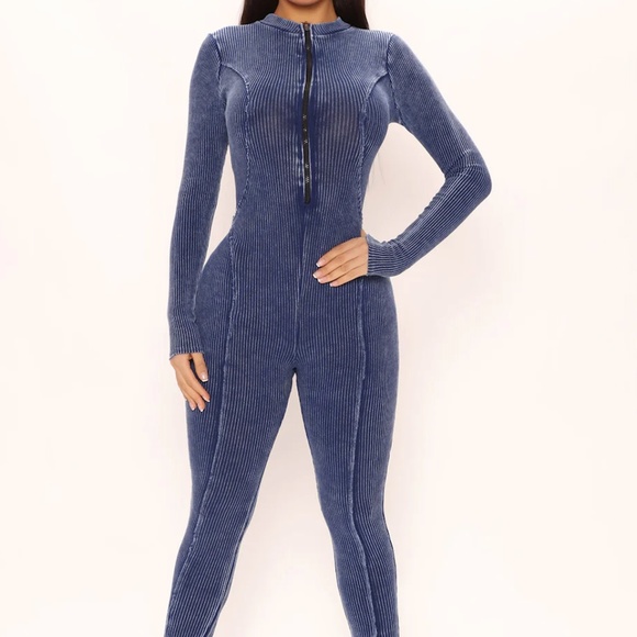 Fashion Nova Perfect Vibe Ribbed Jumpsuit - Blue - Picture 1 of 7